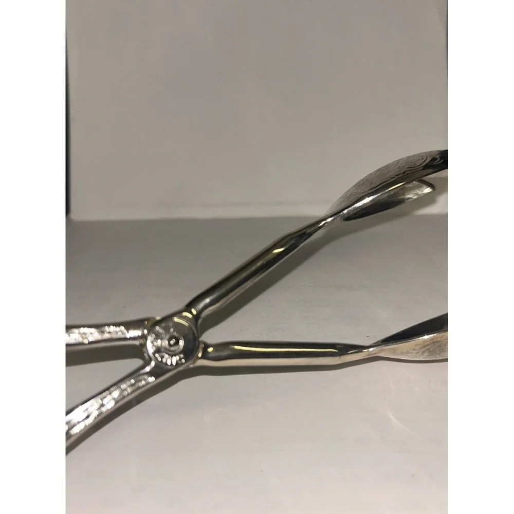EP ZINC Ornate Vintage Silver Plated Scissor Style Pastry Salad Tongs Italy 8.5
